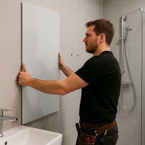 Montage einer Infrarotheizung aus weißem Glas