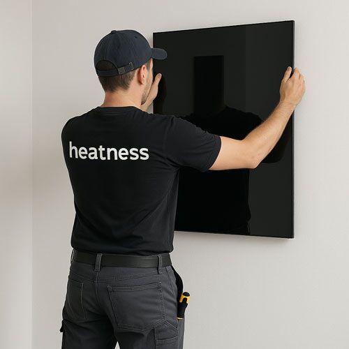 Montage einer Infrarotheizung aus schwarzem Glas