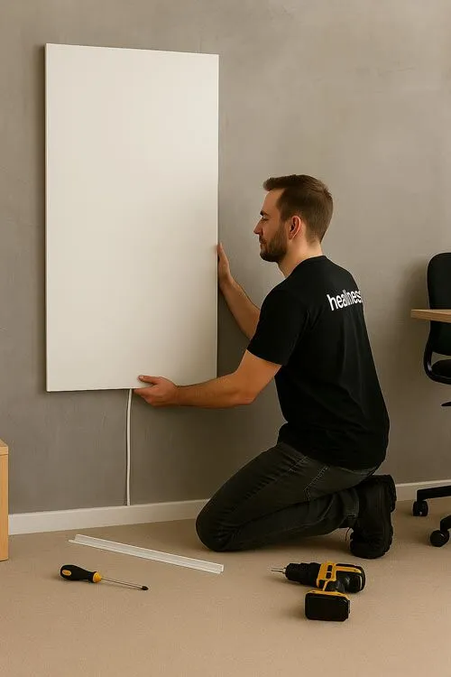 Montage einer Keramik-Infrarotheizung Größe XL an der Wand