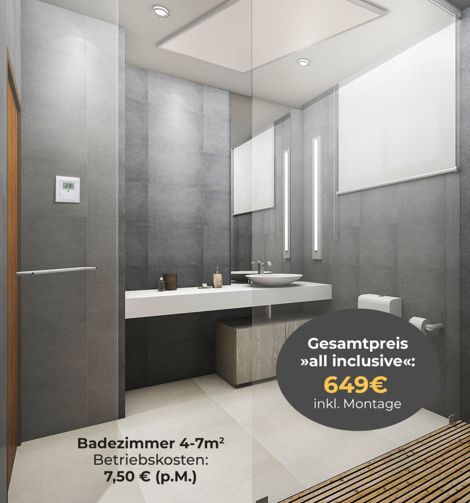 Infrarot - Badezimmer 4-7m² Deckenheizung Simpel Direkt „L“ und Smart Home Steuerung.