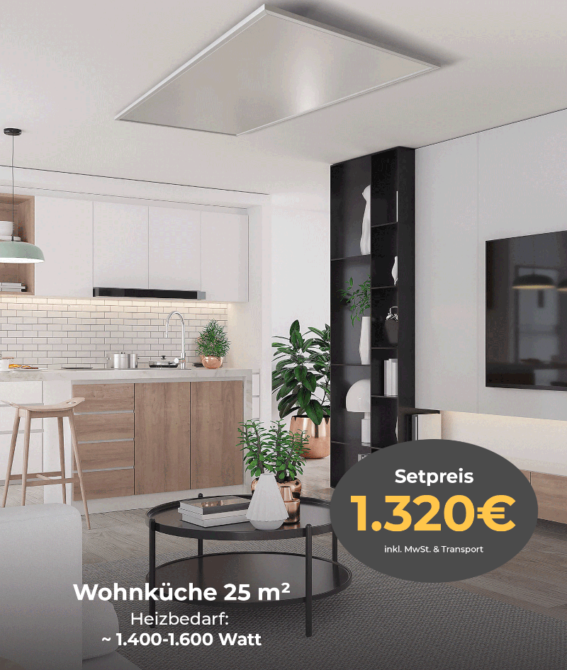 Infrarotheizung in einer Wohnküche mit 25 m²
