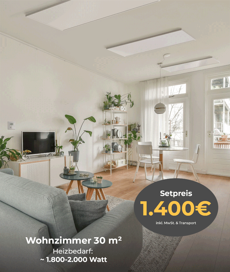 Infrarotheizung in einem Wohnzimmer mit 30 m²